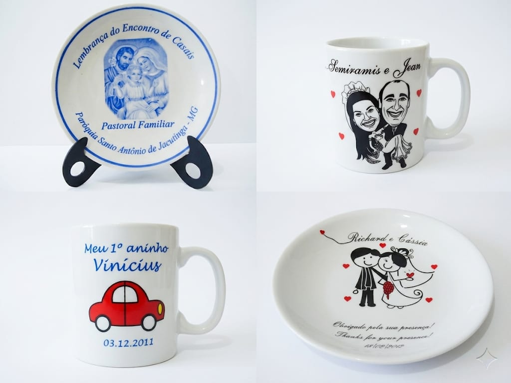 Coleção de lembranças personalizadas em porcelana